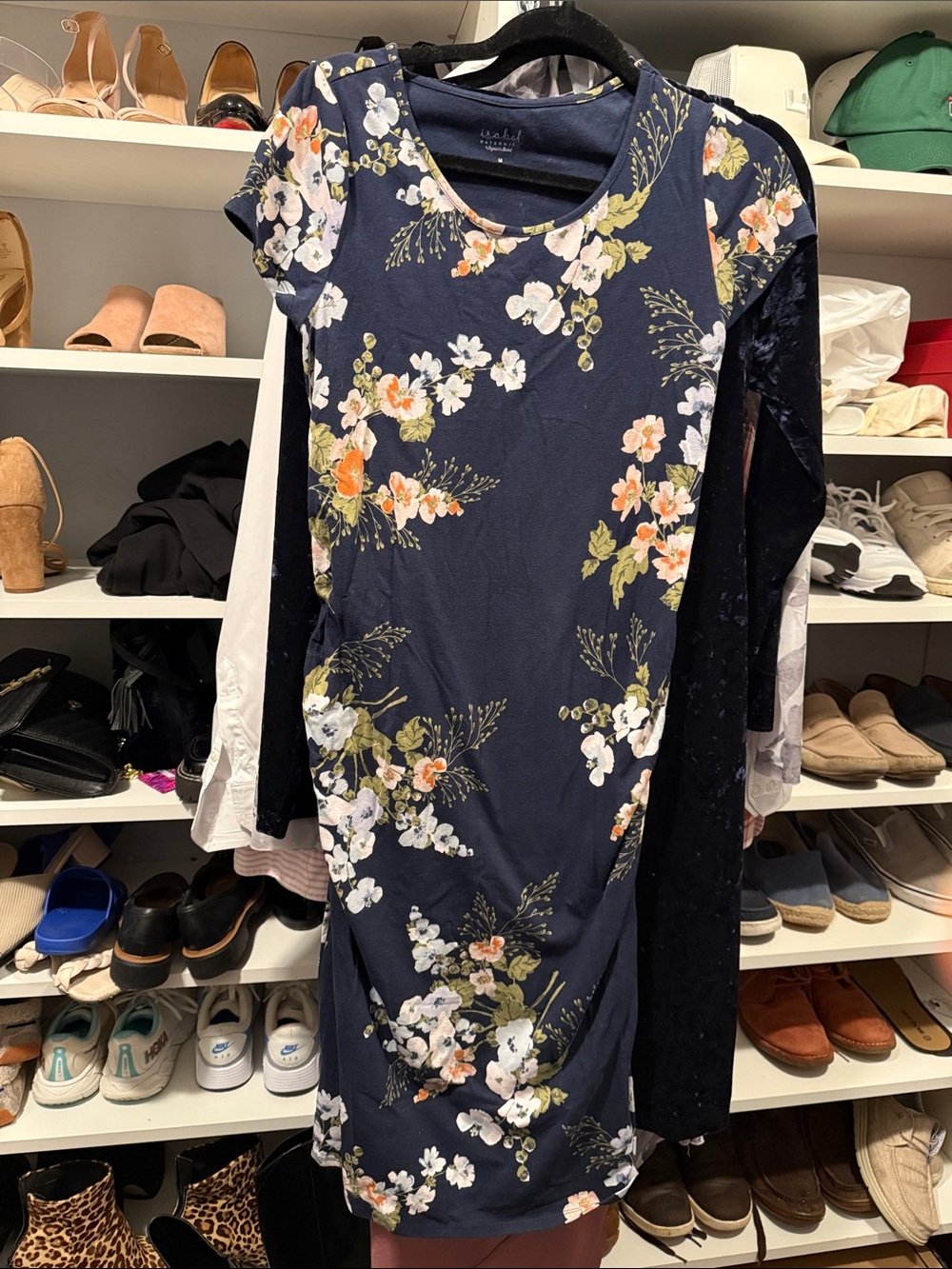 Isabel Maternity by Ingrid & Isabel Navy Floral Short Sleeve Midi Dress